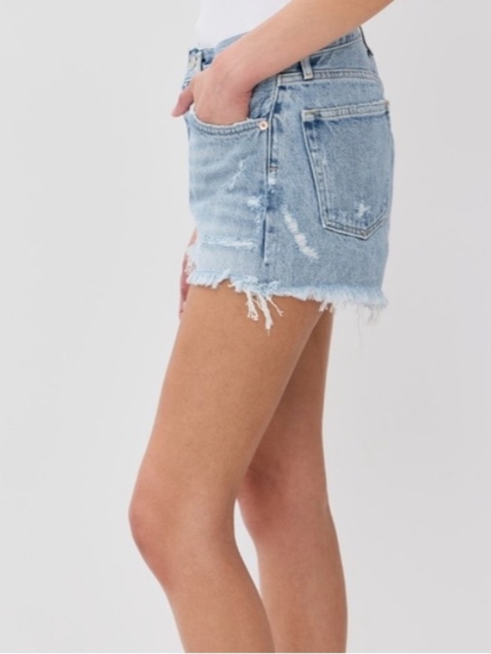 Agolde Parker Light Blue Distressed Denim Shorts - Women's